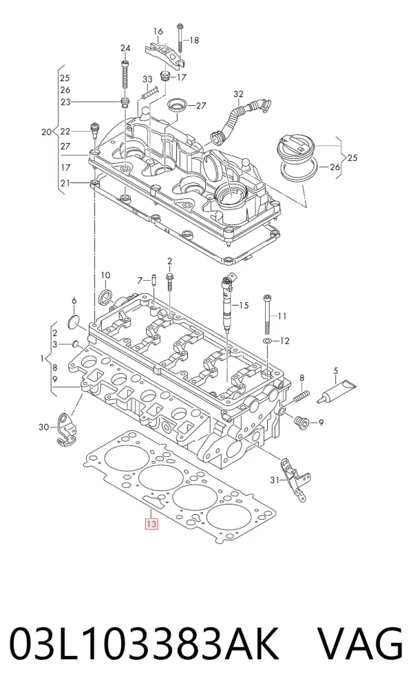 Vedante de cabeça de motor (CBC) 03L103383AK VAG