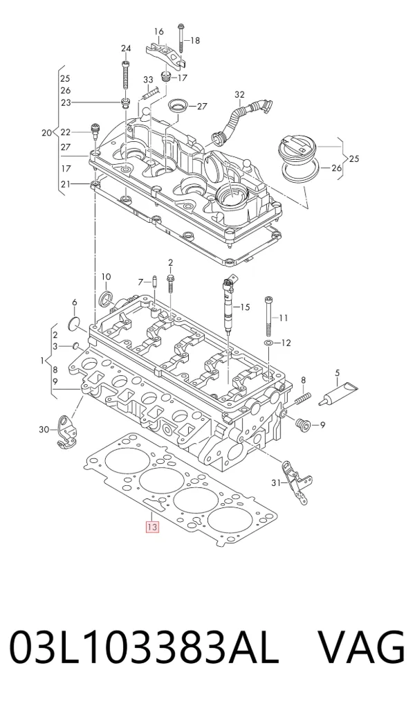 Vedante de cabeça de motor (CBC) 03L103383AL VAG