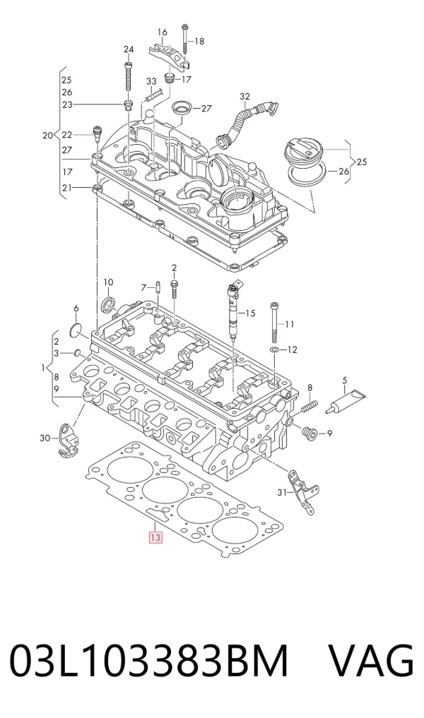 Vedante de cabeça de motor (CBC) 03L103383BM VAG