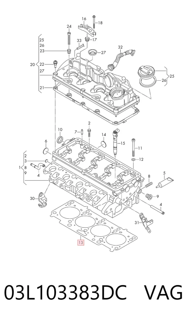 Vedante de cabeça de motor (CBC) 03L103383DC VAG