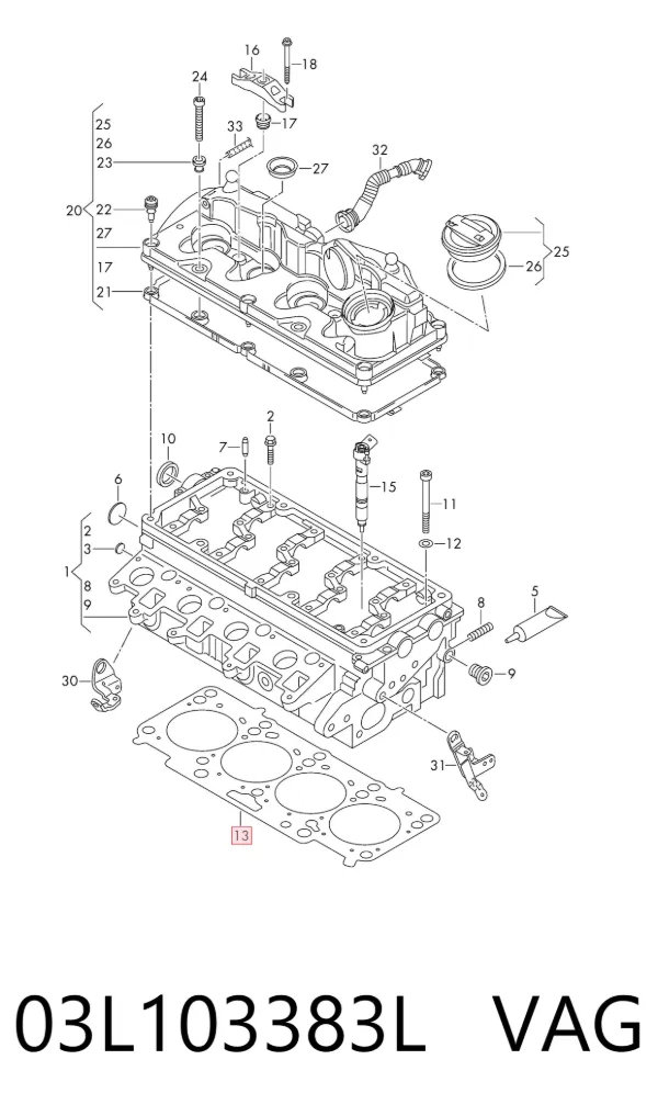 Vedante de cabeça de motor (CBC) 03L103383L VAG