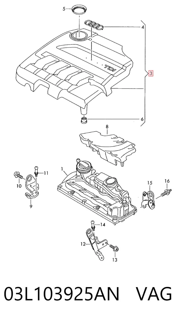 Tampa de motor decorativa 03L103925AN VAG