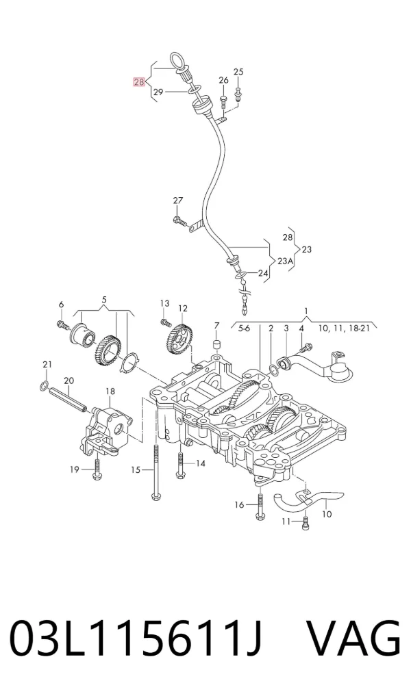 Sonda (indicador) do nível de óleo no motor 03L115611J VAG