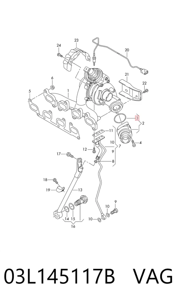 Vedante de turbina dos gases de escape, escape 03L145117B VAG