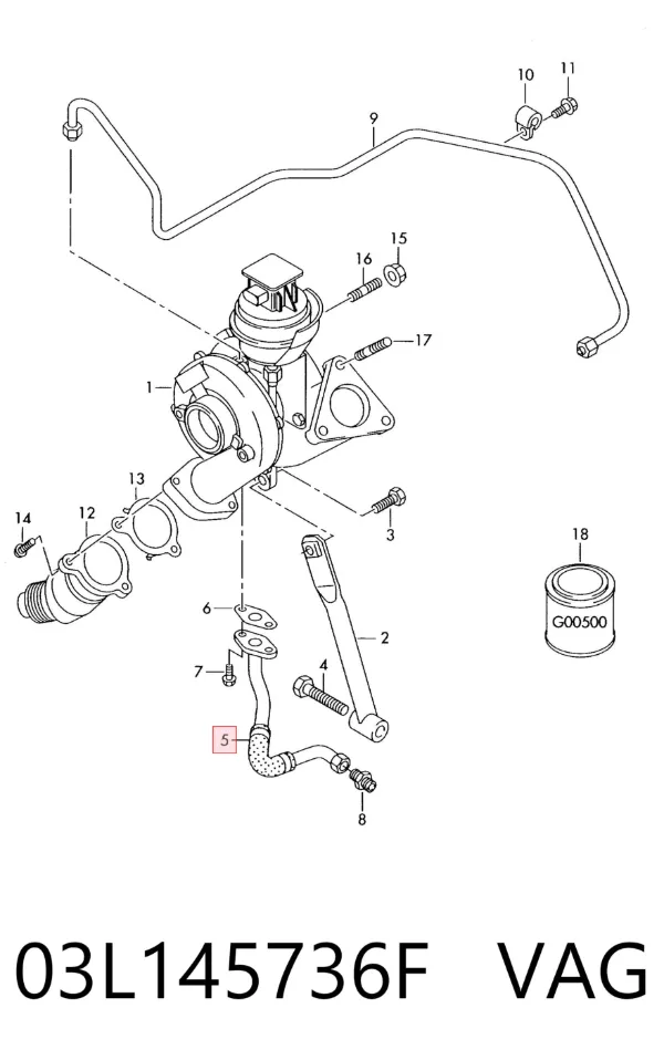 Tubo (mangueira) de derivação de óleo de turbina 03L145736F VAG