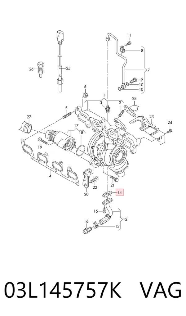 Vedante de mangueira de derivação de óleo de turbina 03L145757K VAG