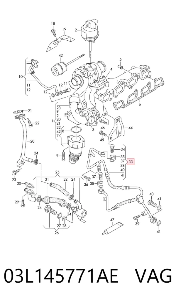 Tubo (mangueira) de fornecimento de óleo de turbina 03L145771AE VAG