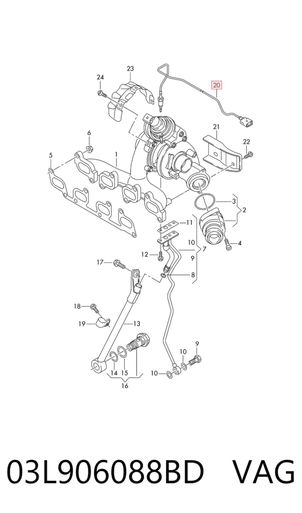Sensor de temperatura dos gases de escape (GE), antes de turbina 03L906088BD VAG