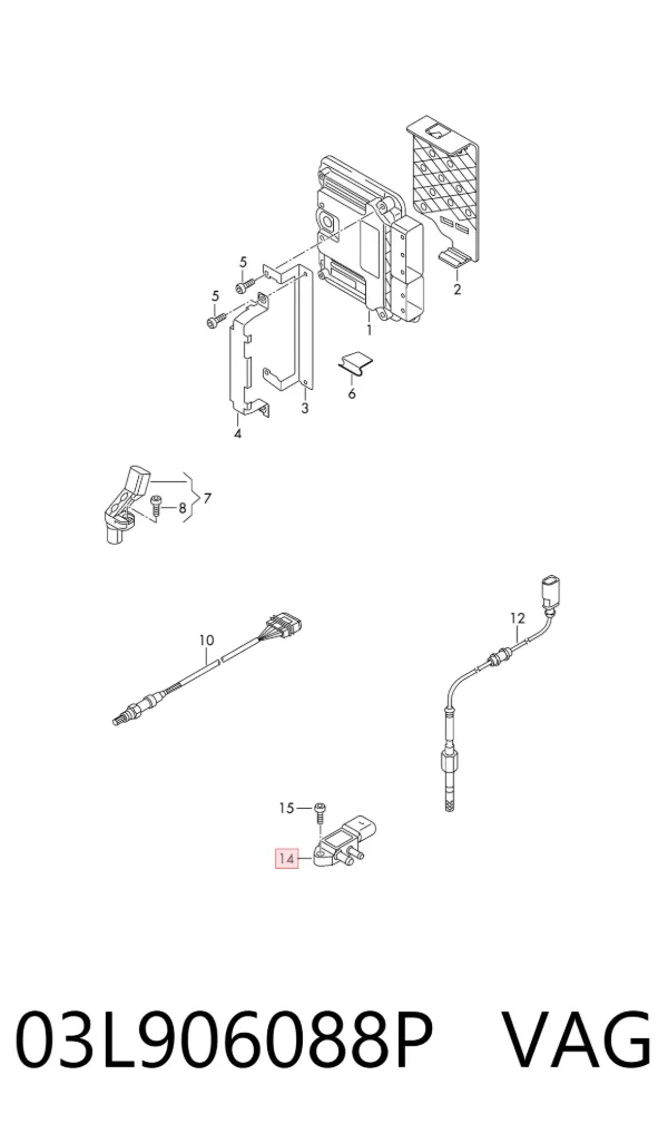Sensor de temperatura dos gases de escape (GE), antes de filtro de partículas diesel 03L906088P VAG