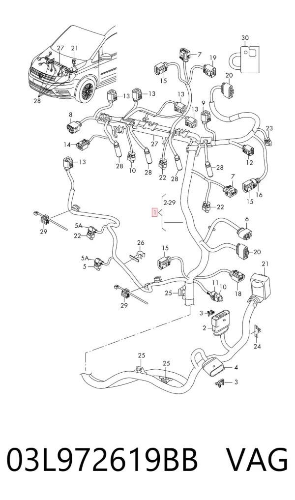 Fios isolados da seção de motor 03L972619BB VAG