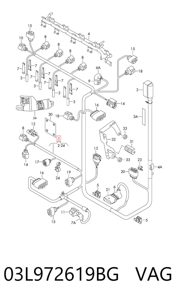Fios isolados da seção de motor 03L972619BG VAG