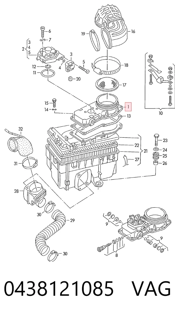 Sensor de fluxo (consumo) de ar, medidor de consumo M.A.F. - (Mass Airflow) 0438121085 VAG