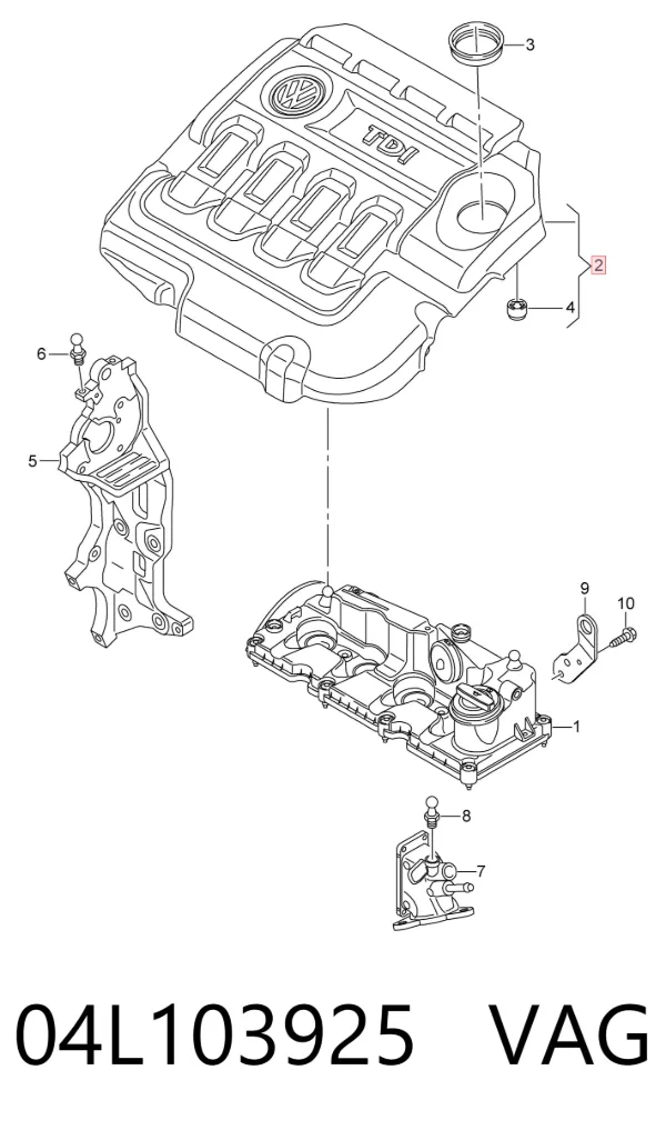 Tampa de motor decorativa 04L103925 VAG