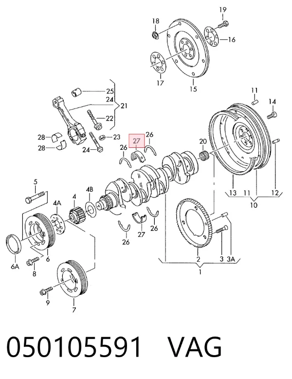 Folhas inseridas principais de cambota, kit, padrão (STD) 050105591 VAG