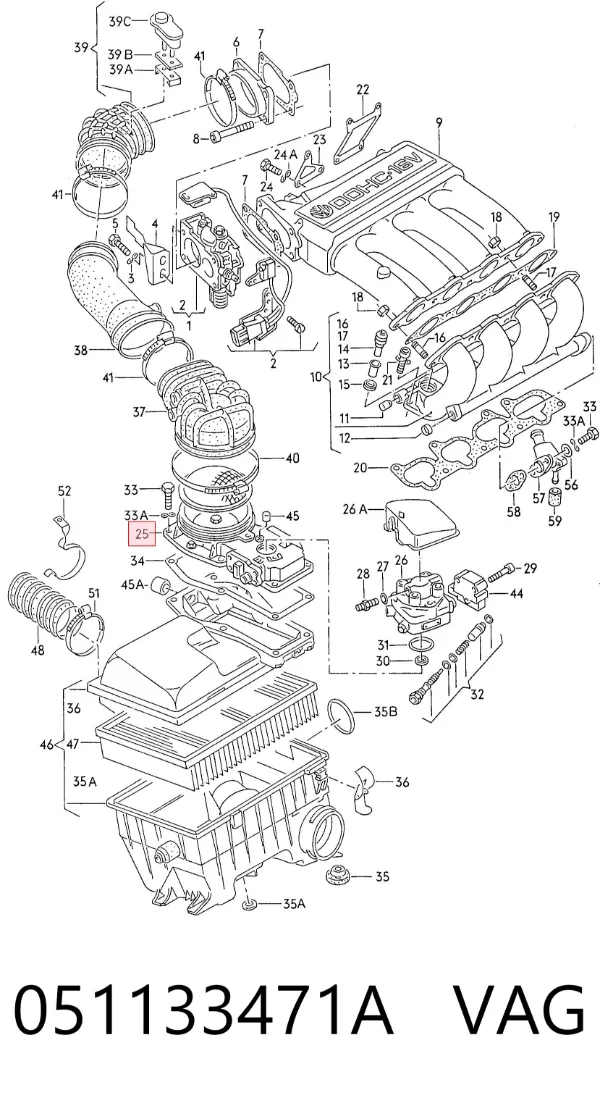 Sensor de fluxo (consumo) de ar, medidor de consumo M.A.F. - (Mass Airflow) 051133471A VAG