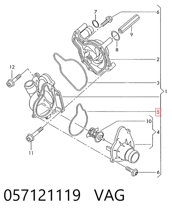 Vedante de bomba de água 057121119 VAG