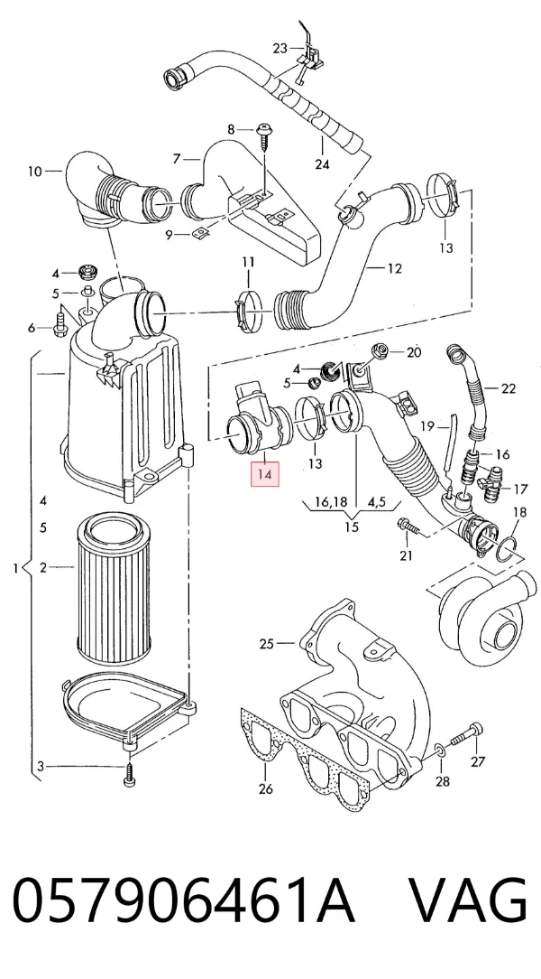 Sensor de fluxo (consumo) de ar, medidor de consumo M.A.F. - (Mass Airflow) 057906461A VAG