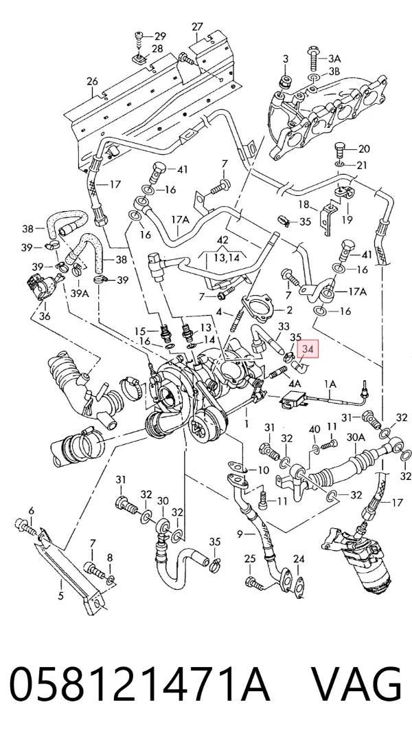 Mangueira (cano derivado) de esfriamento por líquido de turbina, linha de combustível de retorno 058121471A VAG