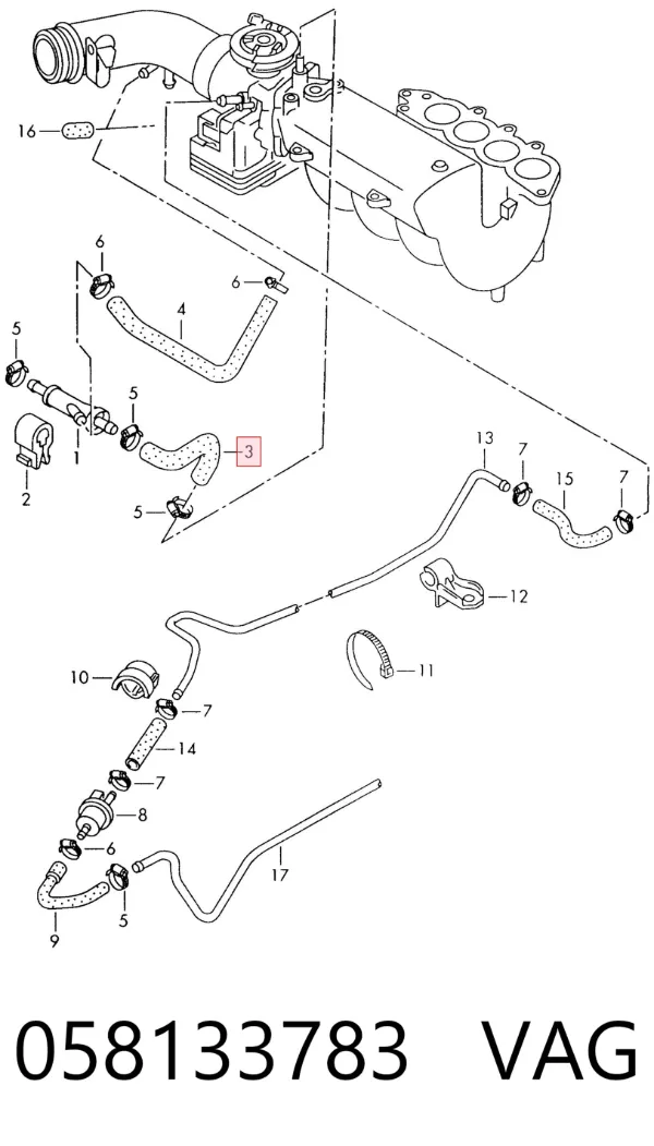 Cano derivado de ventilação de cárter (de separador de óleo) 058133783 VAG