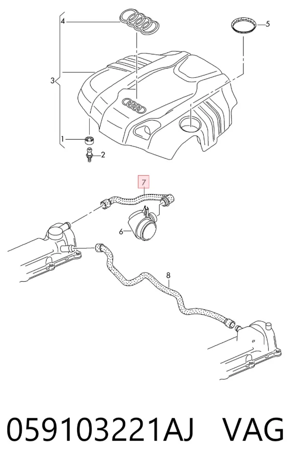 Cano derivado de ventilação de cárter (de separador de óleo) 059103221AJ VAG