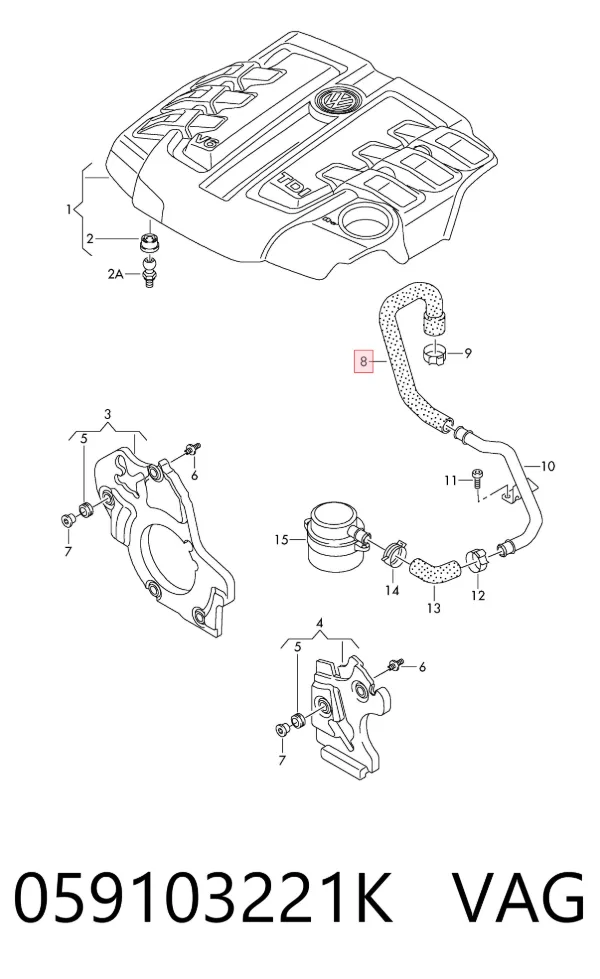 Cano derivado de ventilação de cárter (de separador de óleo) 059103221K VAG