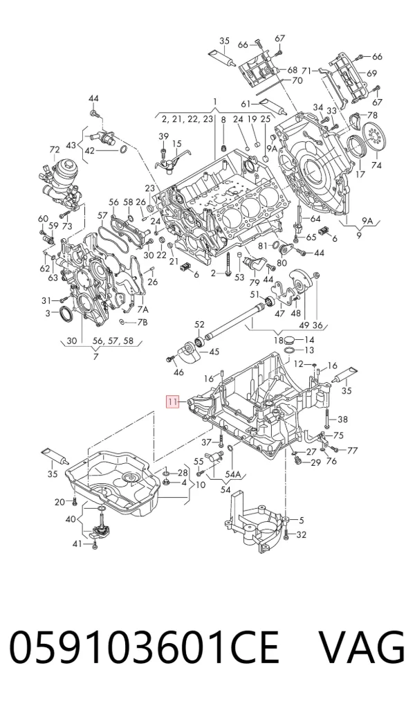 Panela de óleo de cárter do motor, parte superior 059103601CE VAG