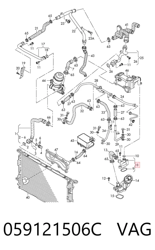 Flange do sistema de esfriamento (união em T) 059121506C VAG