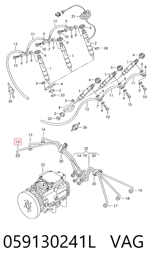 Tubo de combustível, kit 059130241L VAG