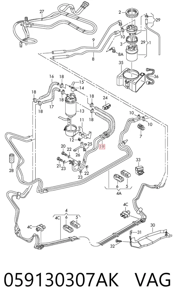 Tubo de combustível, kit 059130307AK VAG