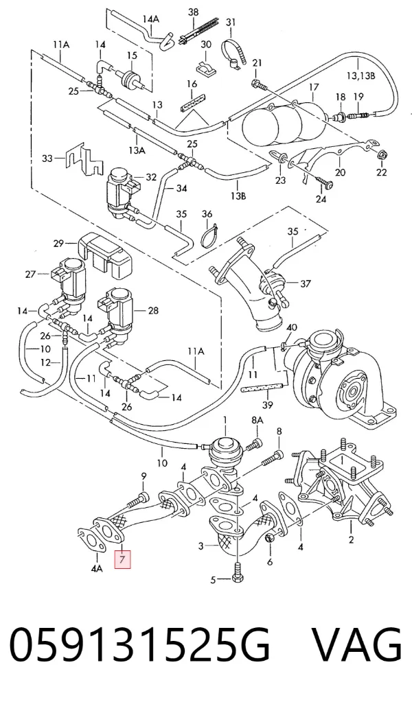 Cano derivado do sistema de recirculação dos gases de escape EGR 059131525G VAG