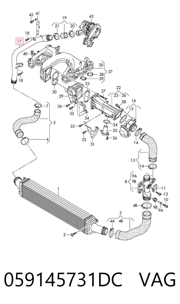 Cano derivado de ar, saída de turbina (supercompressão) 059145731DC VAG