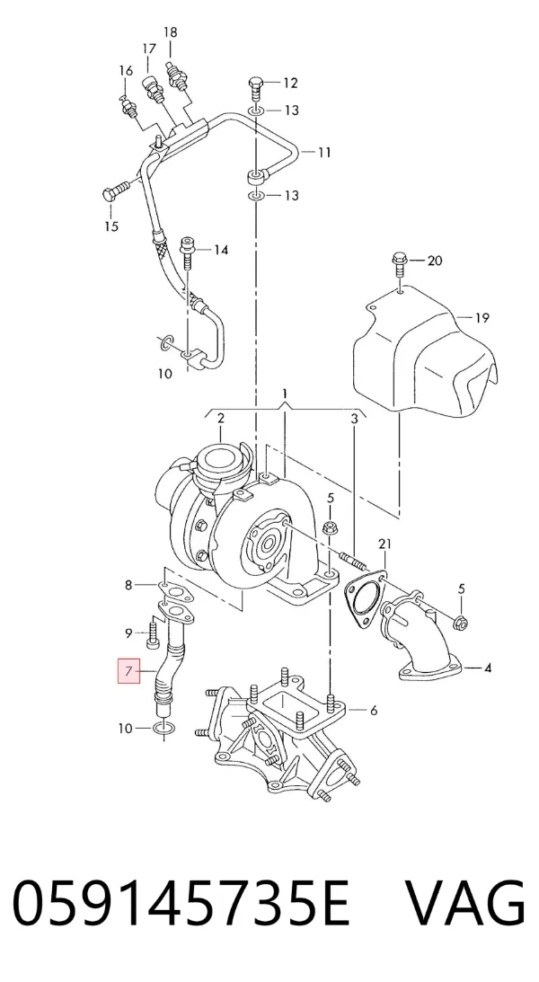 Tubo (mangueira) de derivação de óleo de turbina 059145735E VAG