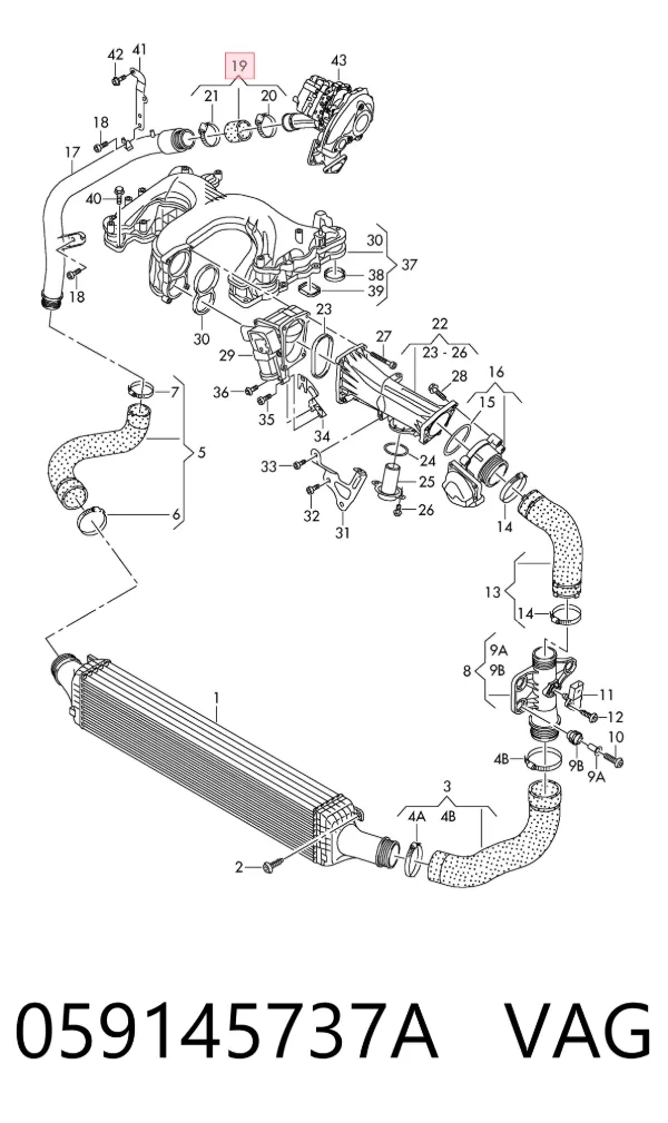 Mangueira (cano derivado) de intercooler 059145737A VAG