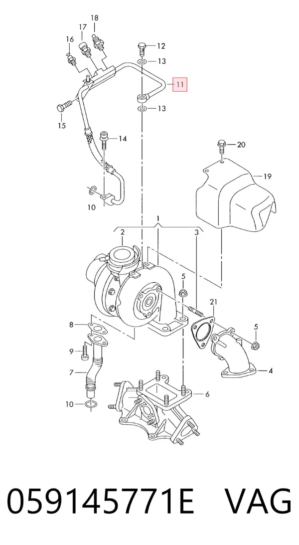 Tubo (mangueira) de fornecimento de óleo de turbina 059145771E VAG