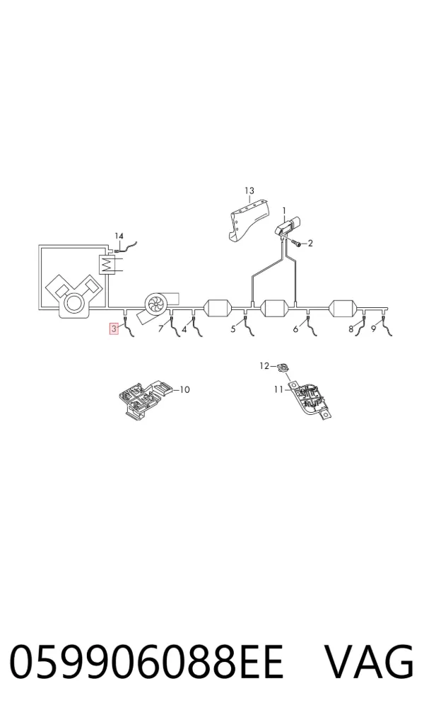 Sensor de temperatura dos gases de escape (GE), antes de turbina 059906088EE VAG