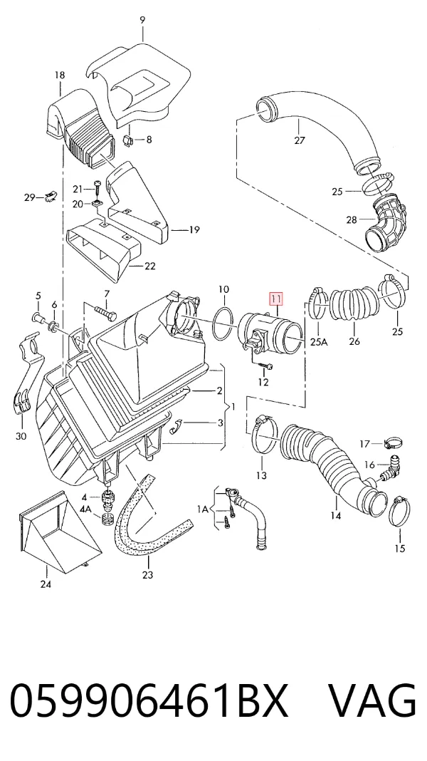 Sensor de fluxo (consumo) de ar, medidor de consumo M.A.F. - (Mass Airflow) 059906461BX VAG