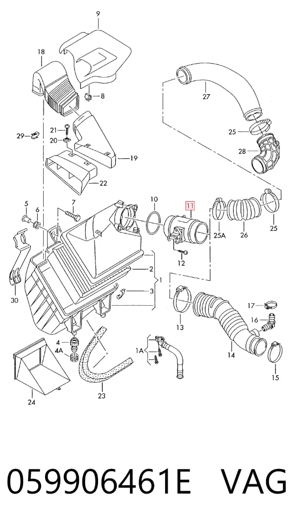 Sensor de fluxo (consumo) de ar, medidor de consumo M.A.F. - (Mass Airflow) 059906461E VAG