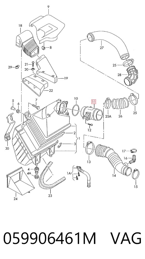 Sensor de fluxo (consumo) de ar, medidor de consumo M.A.F. - (Mass Airflow) 059906461M VAG