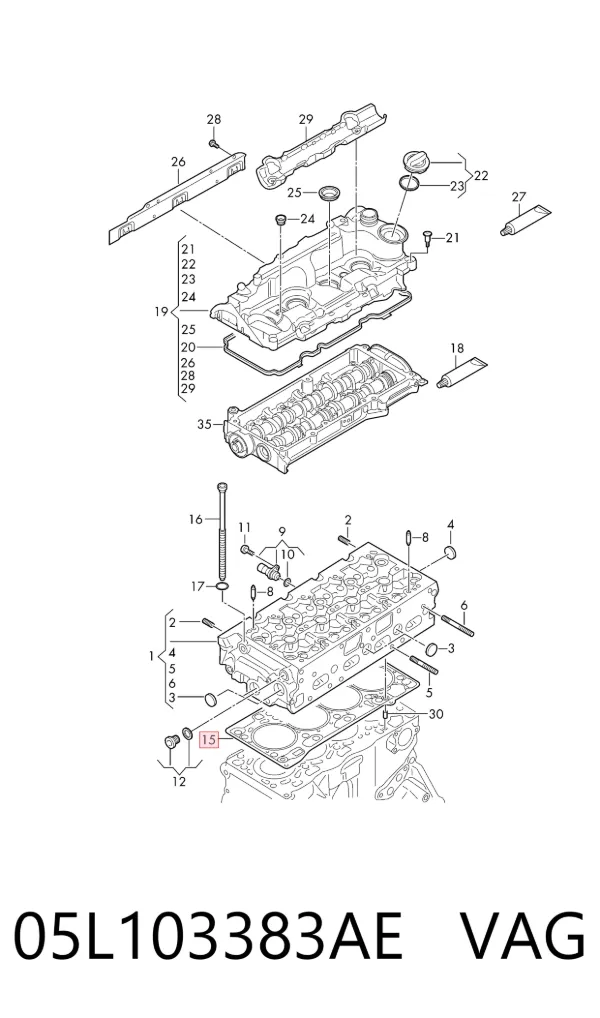 Vedante de cabeça de motor (CBC) 05L103383AE VAG