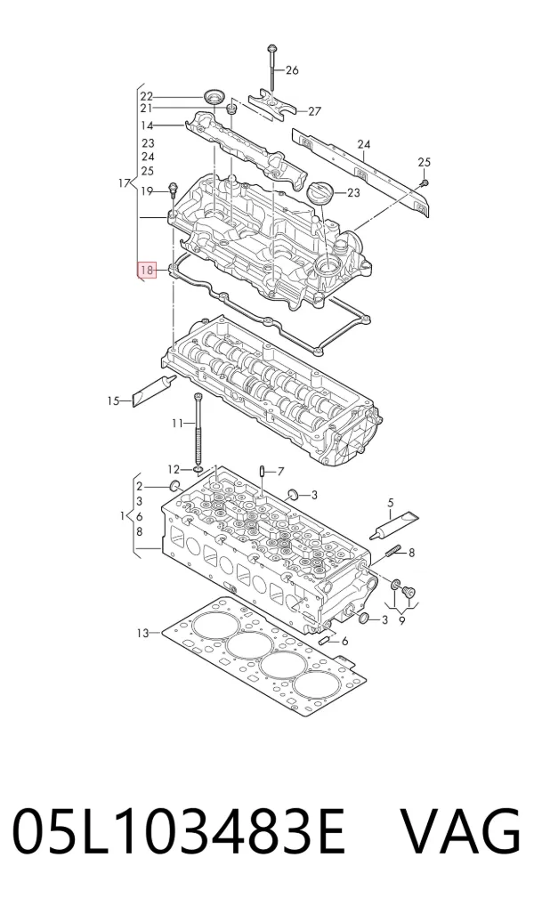 Vedante da tampa de válvulas de motor, kit 05L103483E VAG