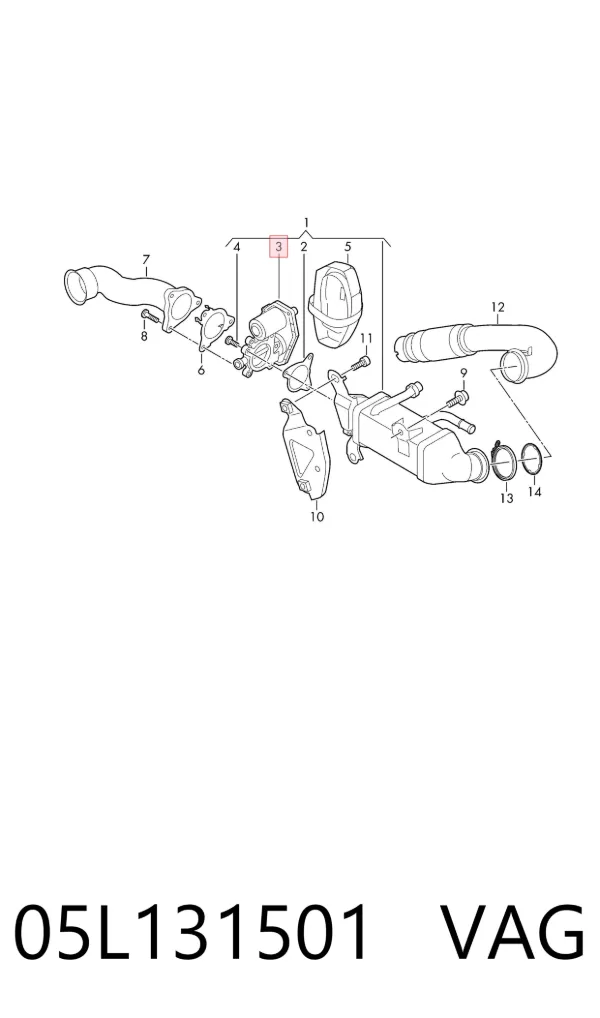 Válvula EGR de recirculação dos gases 05L131501 VAG