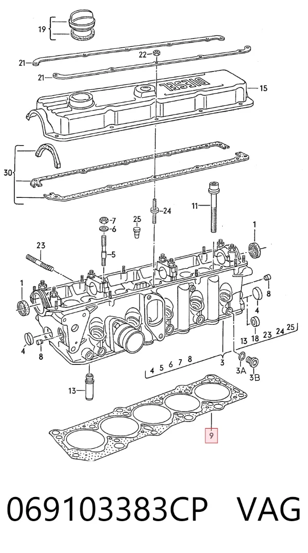 Vedante de cabeça de motor (CBC) 069103383CP VAG