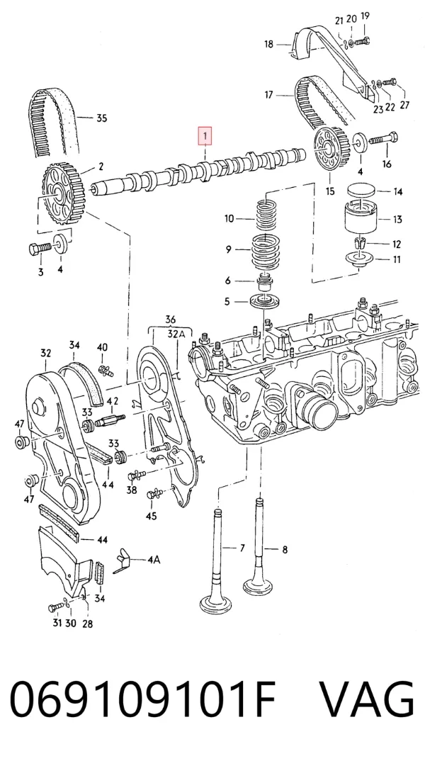 Árvore distribuidora de motor 069109101F VAG