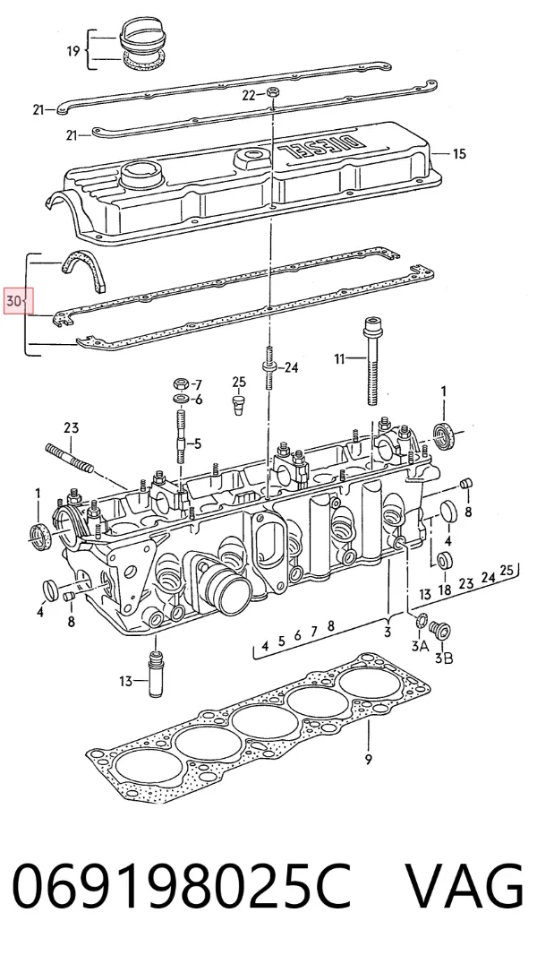 Vedante da tampa de válvulas de motor, kit 069198025C VAG
