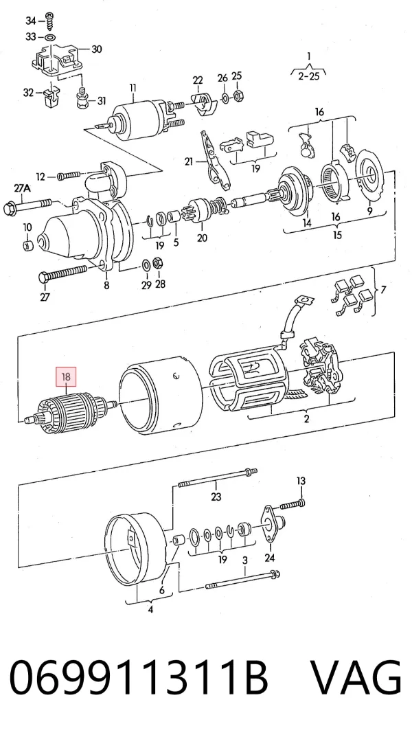Induzido (rotor) do motor de arranco 069911311B VAG