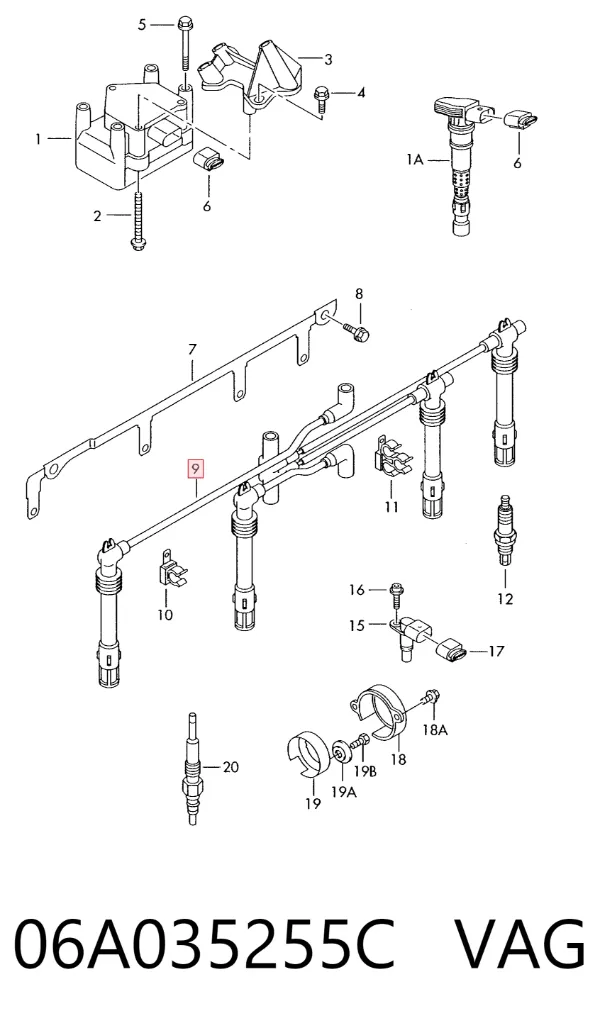 Fios de alta voltagem, kit 06A035255C VAG