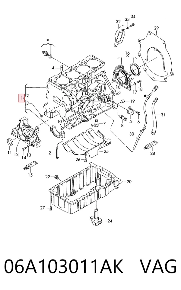 Bloco de cilindros de motor 06A103011AK VAG