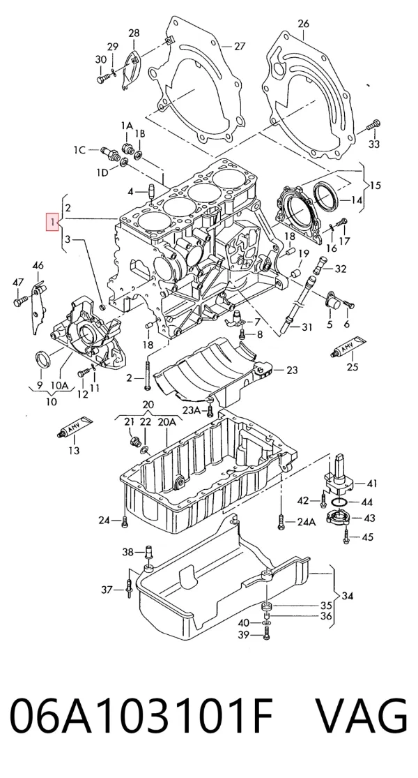 Bloco de cilindros de motor 06A103101F VAG