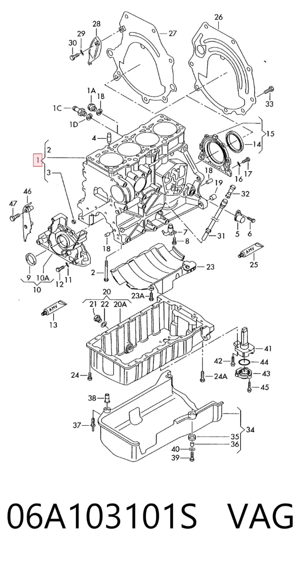 Bloco de cilindros de motor 06A103101S VAG