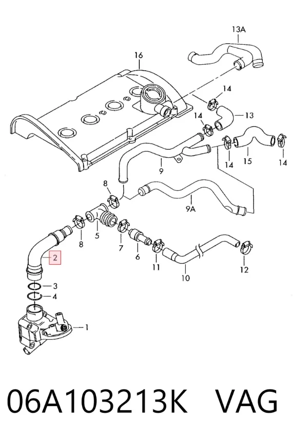 Cano derivado de ventilação de cárter (de separador de óleo) 06A103213K VAG